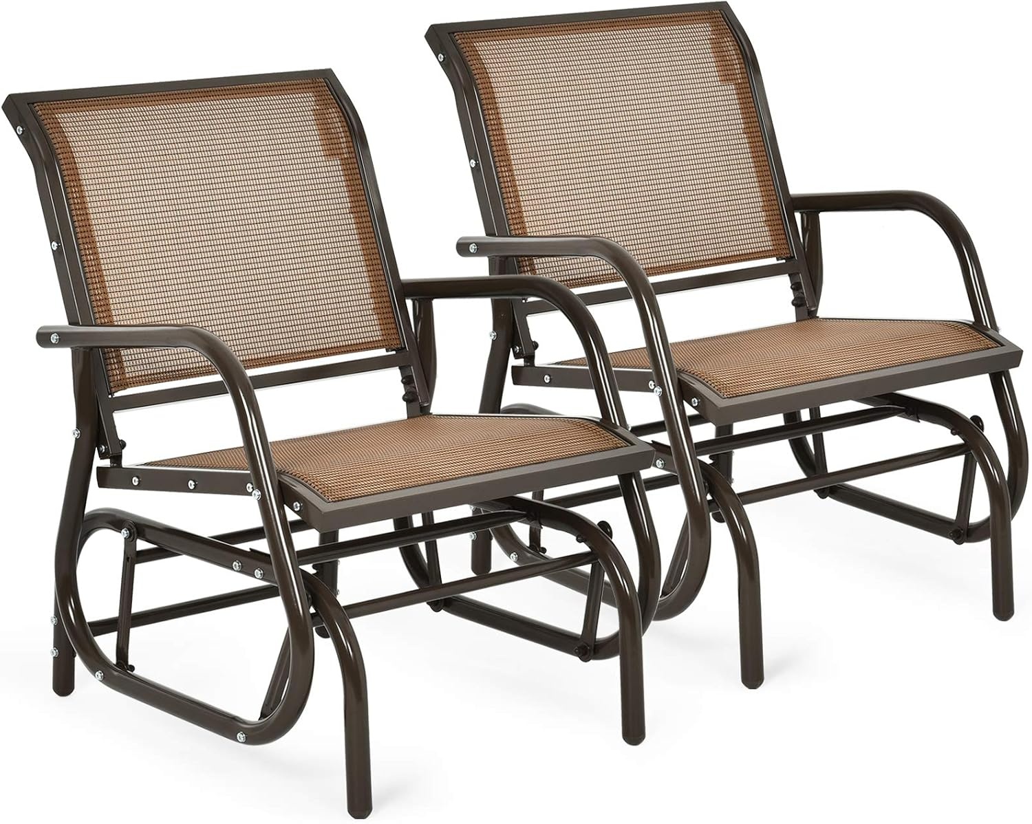 image:imageGiantex Swing Glider Chair WStudy Metal Frame Comfortable Patio Chair LoveSeat for Garden Porch Backyard Poolside Lawn Outdoor Rocking Chair 2 BrownBrown