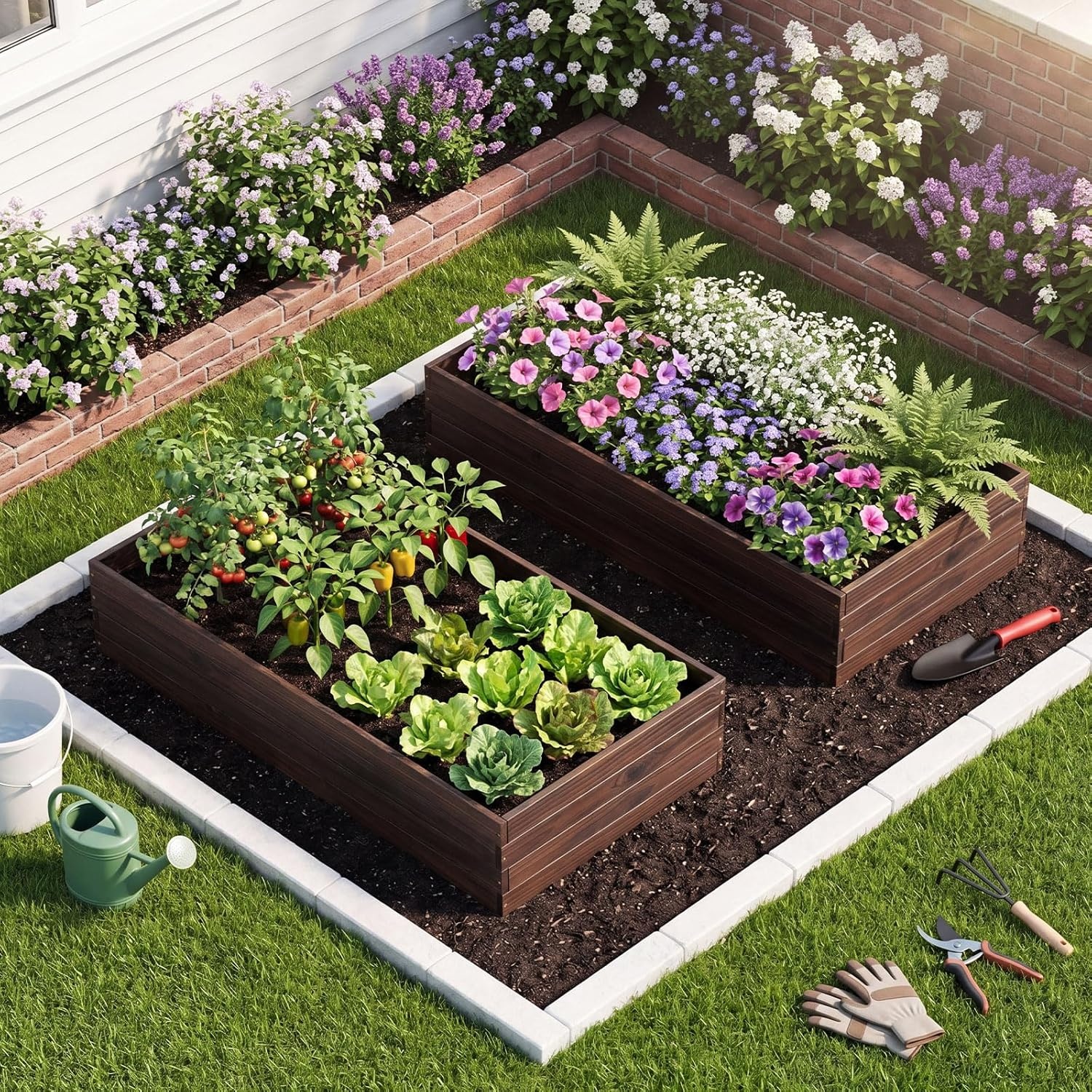 image:imageGiantex Wooden Raised Garden Bed 23 x 23 Square Fir Wood Planter Box with OpenEnded Base for Vegetables Flowers Herbs Indoor Outdoor Elevated Planter Container for Patio Yard Garden amp Balcony45 x 23 x 95