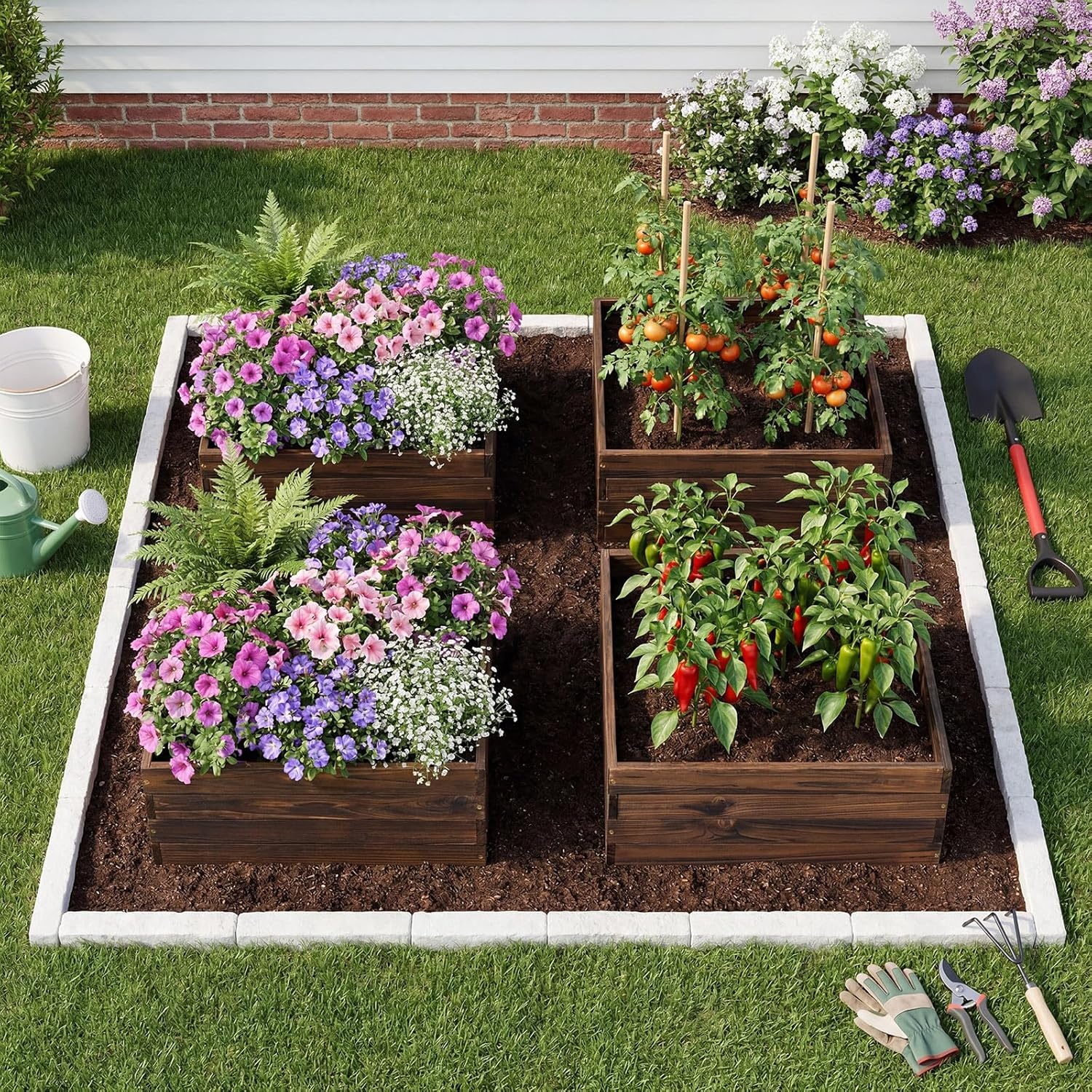 image:imageGiantex Wooden Raised Garden Bed 23 x 23 Square Fir Wood Planter Box with OpenEnded Base for Vegetables Flowers Herbs Indoor Outdoor Elevated Planter Container for Patio Yard Garden amp Balcony23 x 23 x 9
