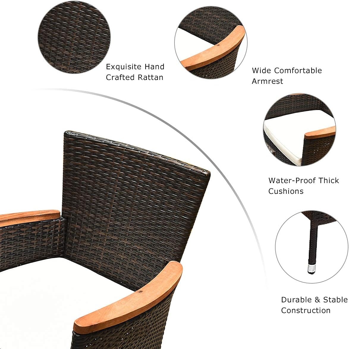 image:imageReunionG 9PCS Outdoor Patio Dining Set Garden Rattan Wick Furniture Set wAcacia Wood Table and Stackable Armrest Chairs Garden Dining Set for Patio Poolside Balcony and Indoor Cushions Included