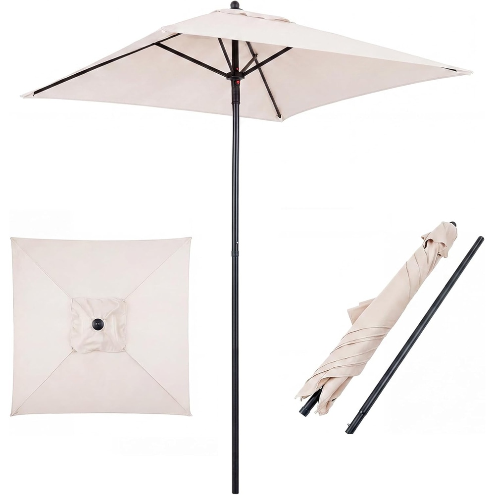image:imageGiantex 5ft Square Patio Umbrella Outdoor Table Umbrella with Push Bottom Tilt 4 Sturdy Ribs Fade Resistant amp Waterproof Canopy Market Umbrella for Deck Pool Backyard Garden BeachBeige
