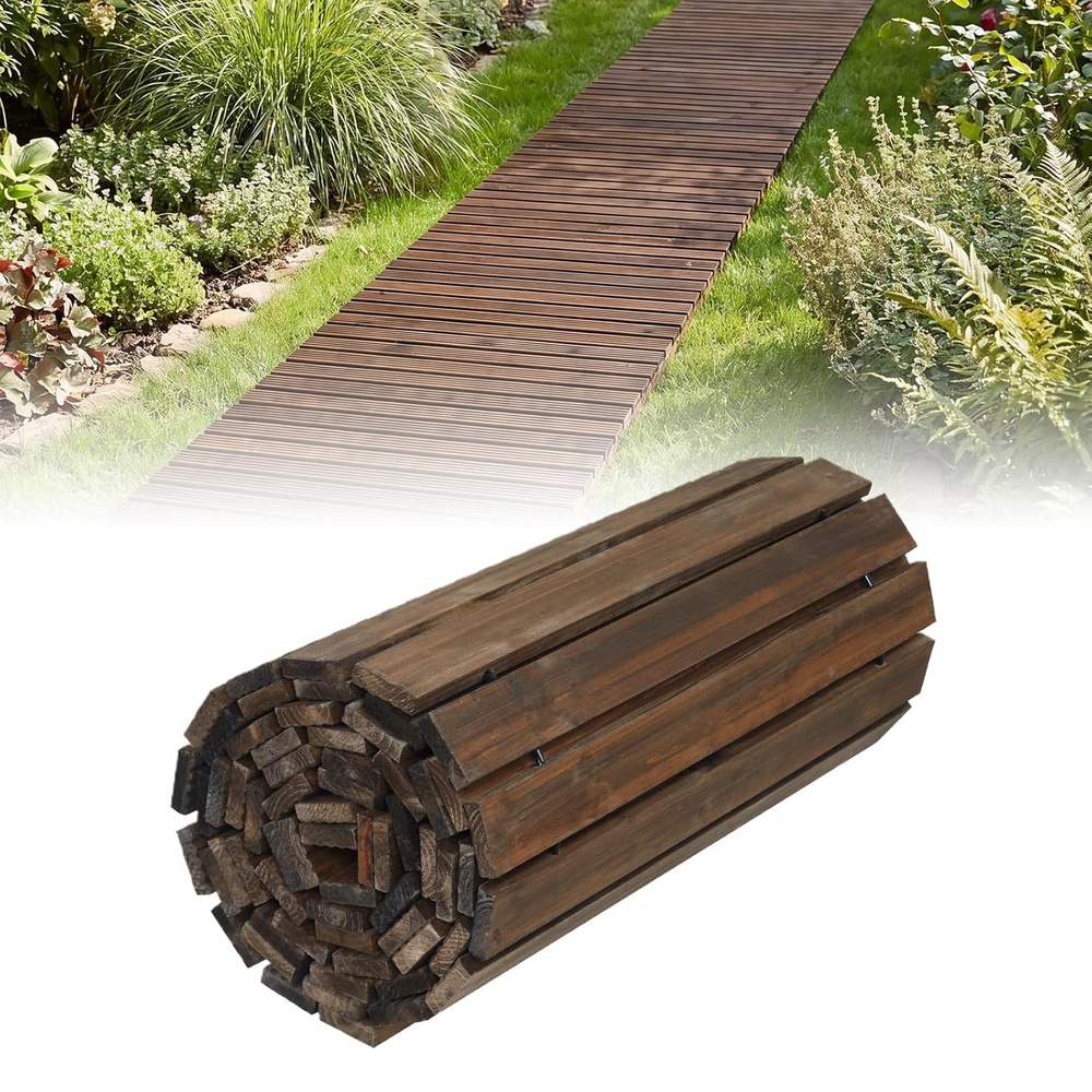image:imageGiantex 8 FT Garden Pathway 2 Pack 215W Waterproof HDPE Outdoor Walkway NonSlip Surface Weather Resistant Roll Out Straight Walkway for Outside Patio Backyard Beach Wedding Party Natural OakCarbonized Brown