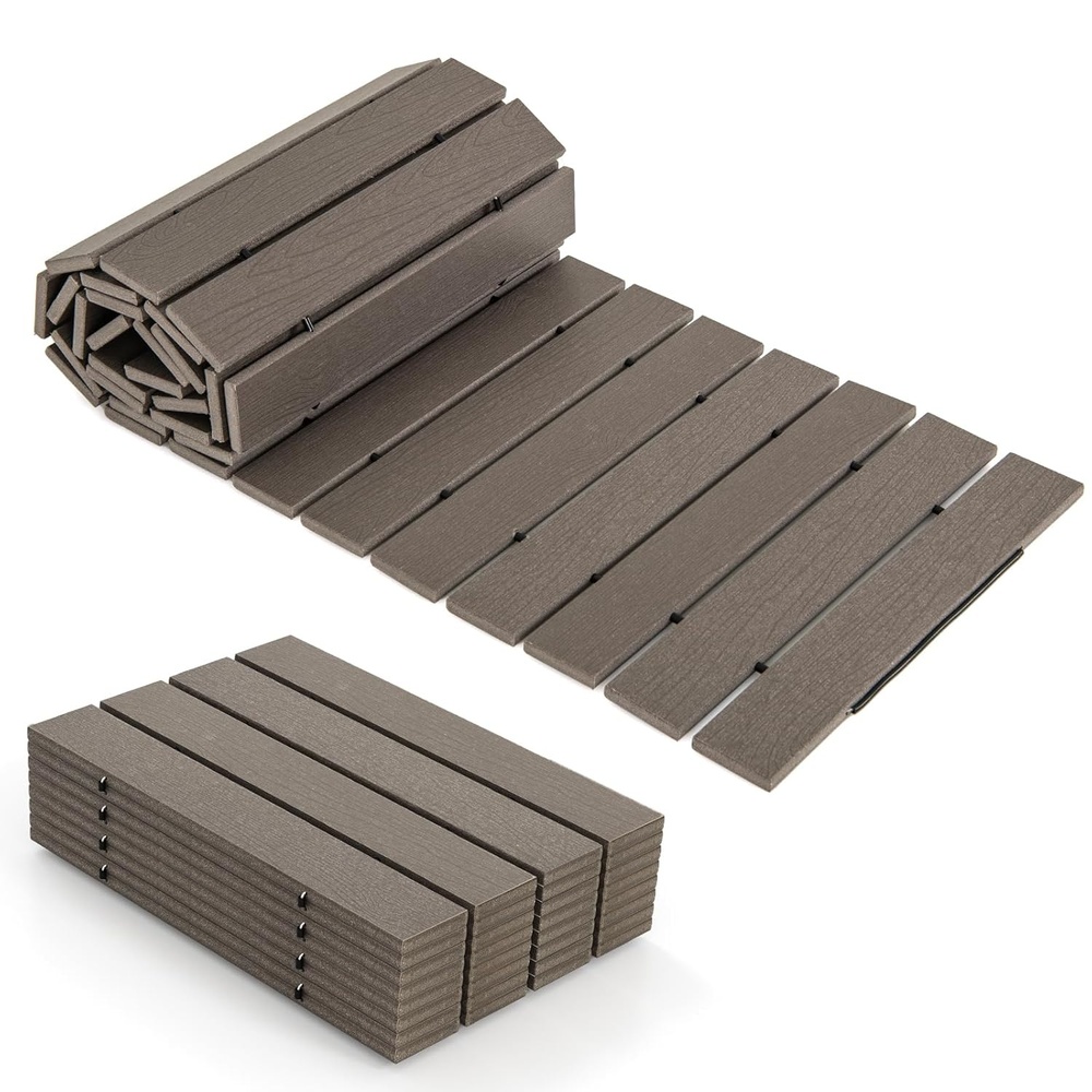 image:imageGiantex 8 FT Garden Pathway 2 Pack 215W Waterproof HDPE Outdoor Walkway NonSlip Surface Weather Resistant Roll Out Straight Walkway for Outside Patio Backyard Beach Wedding Party Natural OakAsh Gray