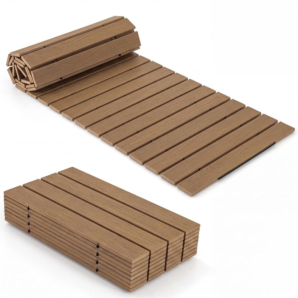 image:imageGiantex 8 FT Garden Pathway 2 Pack 215W Waterproof HDPE Outdoor Walkway NonSlip Surface Weather Resistant Roll Out Straight Walkway for Outside Patio Backyard Beach Wedding Party Natural OakNatural Oak