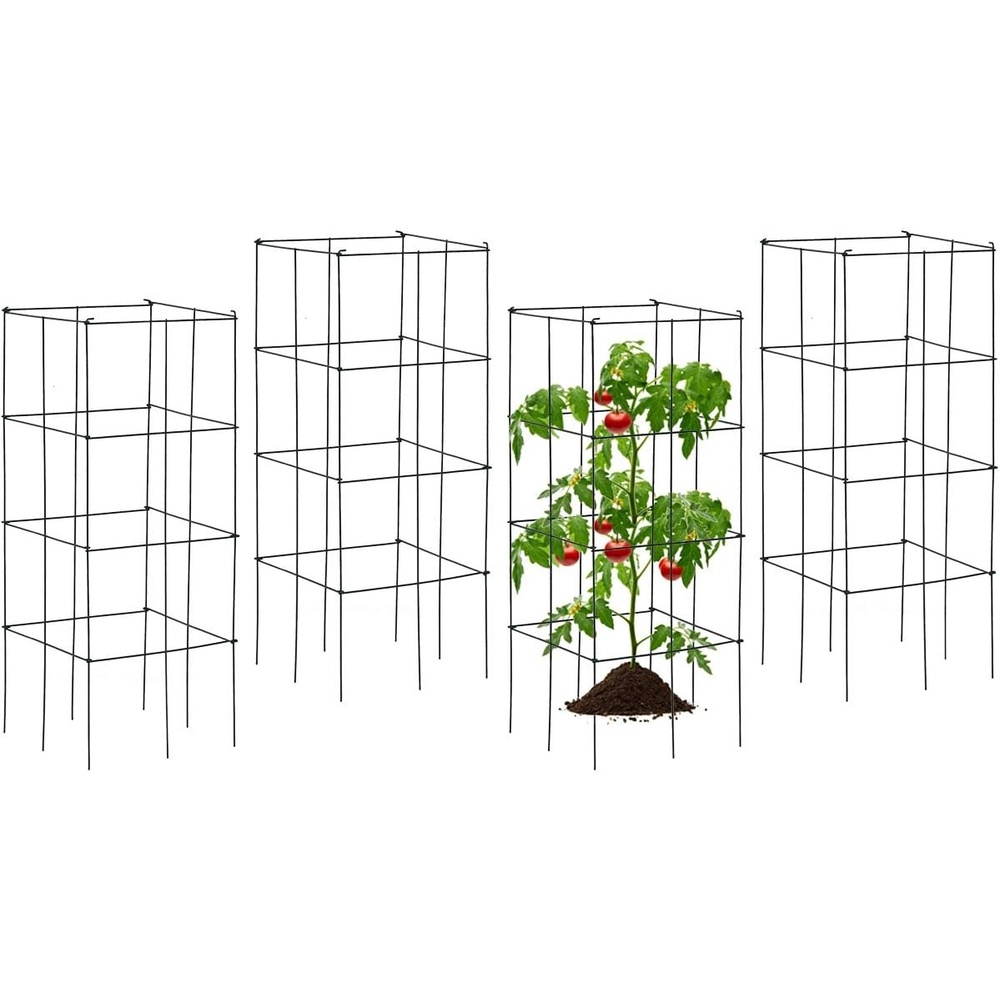 image:imageGiantex 8 Pack Folding Tomato Cages 39 Square Plant Support Cage Metal Tomato Trellis for Garden Pots Climbing Plants Vegetables Flowers Fruits1