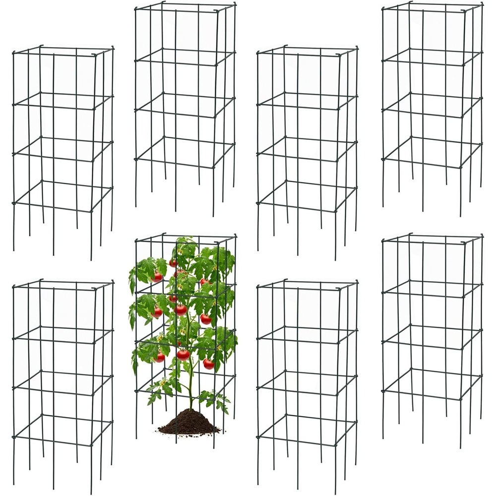 image:imageGiantex 8 Pack Folding Tomato Cages 39 Square Plant Support Cage Metal Tomato Trellis for Garden Pots Climbing Plants Vegetables Flowers Fruits2