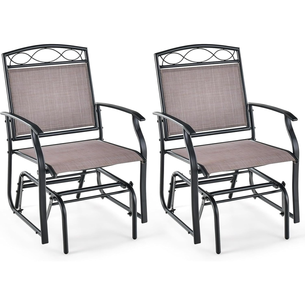 image:imageGiantex Patio Glider Chairs Set 2 PCS Gliding Rocking Chairs wWeatherResistant Fabric HeavyDuty Metal Frame 400 Lbs Weight Capacity Outdoor Swing Glider for Garden Yard Poolside 2 BrownBrown