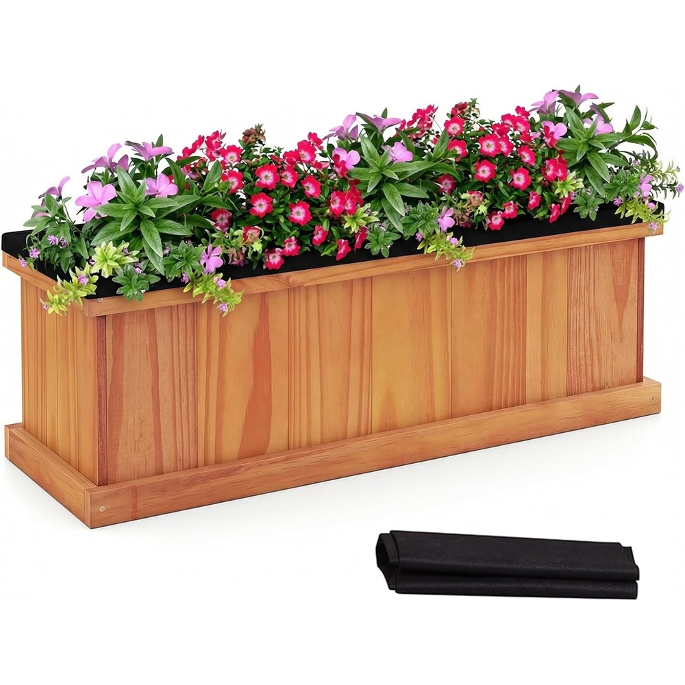 image:imageGiantex Raised Garden Bed Set of 2 31x14x12 Wooden Elevated Planter Box with 4 Drainage Holes amp Detachable Bottom Panels Flower Bed Rectangular Plant Container for Vegetables Herbs amp FruitsOrange