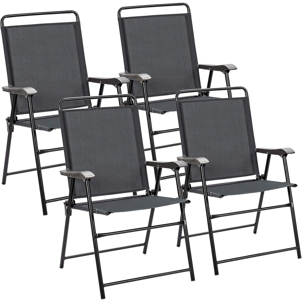 image:imageGiantex Set of 4 Folding Patio Chairs Outdoor Patio Dining Chairs Portable Sling Back Chairs for Front Porch Beach Garden Backyard Lawn No Assembly GreyGrey