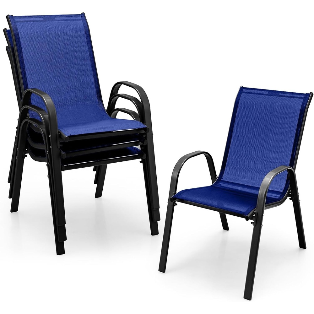 image:imageGiantex Set of 4 Patio Chairs Stackable Outdoor Dining Chairs 330 LBS Capacity All Weather Resistant Heavy Duty Rustproof Metal Armchairs Lawn Chairs for Front Porch Yard Pool GardenBlue