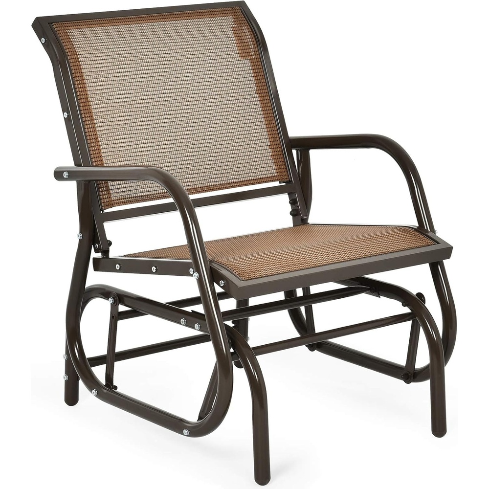 image:imageGiantex Swing Glider Chair WStudy Metal Frame Comfortable Patio Chair LoveSeat for Garden Porch Backyard Poolside Lawn Outdoor Rocking Chair 2 BrownBrown