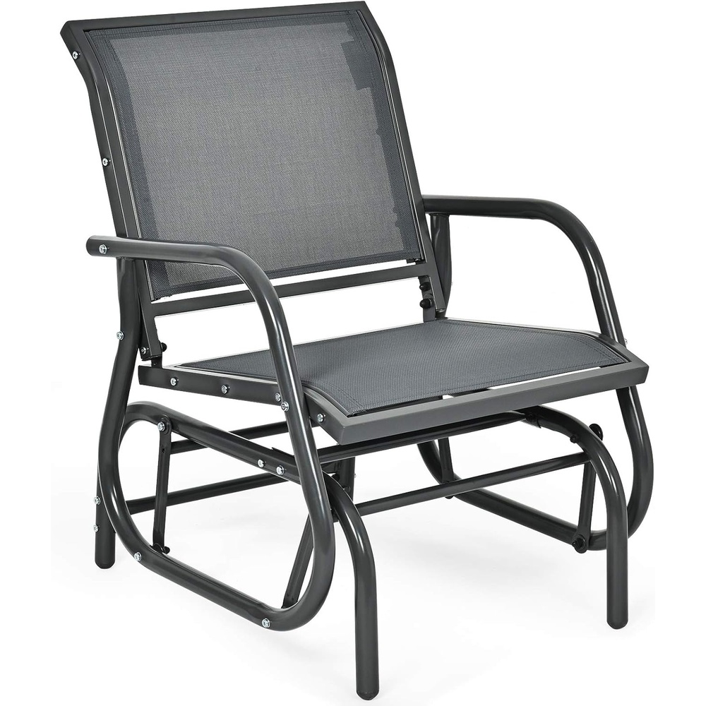 image:imageGiantex Swing Glider Chair WStudy Metal Frame Comfortable Patio Chair LoveSeat for Garden Porch Backyard Poolside Lawn Outdoor Rocking Chair 2 BrownGrey