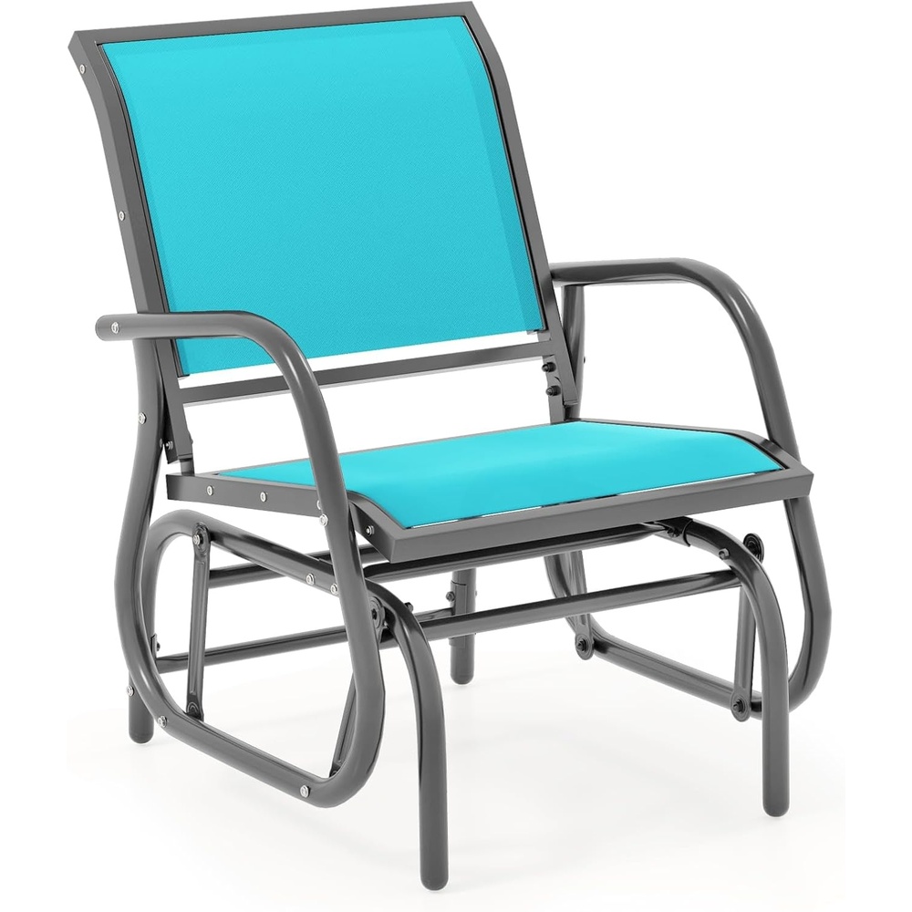 image:imageGiantex Swing Glider Chair WStudy Metal Frame Comfortable Patio Chair LoveSeat for Garden Porch Backyard Poolside Lawn Outdoor Rocking Chair 2 BrownTurquoise