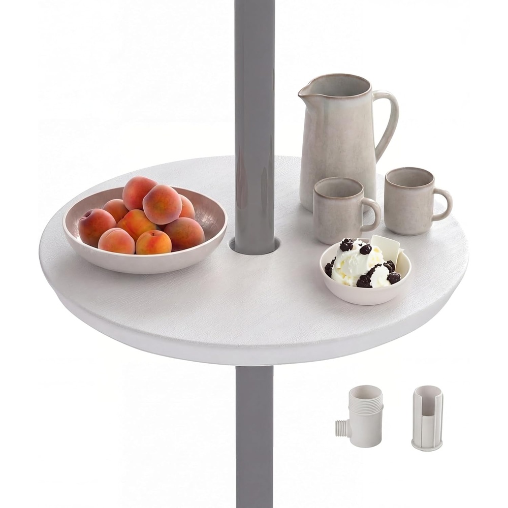 image:imageGiantex Umbrella Pole Table Tray 20 Outdoor Side Table with Umbrella Hole Height Adjustable Knob AllWeather HDPE Matrial for Patio Backyard Deck Garden Poolside WhiteWhite