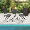 Giantex 3 Pieces Patio Bistro Set, Outdoor Dining Table Set for 2, 1 Round Table with 2 Folding Chairs, Rust-Resistant for Backyard, Patio, Porch, Garden, Backyard (Black)(Black)