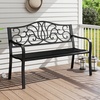 Giantex 50 Inches Outdoor Bench with Floral Pattern, Ergonomic Backrest & Slatted Surface, Metal Frame, 660lbs Capacity, 2-3 People Loveseat, Patio Bench for Park, Garden, Yard, Porch, Outside, Black