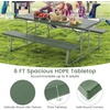 Giantex Folding Picnic Table – 6 FT Outdoor Table Bench Set for 8 Persons w/All-Weather HDPE Tabletop, Metal Leg, Umbrella Hole, Large Outside Dining Table for Patio Garden Yard Poolside (Green)(Green)