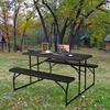 Giantex Folding Picnic Table – 6 FT Outdoor Table Bench Set for 8 Persons w/All-Weather HDPE Tabletop, Metal Leg, Umbrella Hole, Large Outside Dining Table for Patio Garden Yard Poolside (Green)(Black)
