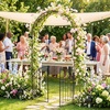 Giantex Garden Arch with Gate, 79″ H x 39″ W Heavy-Duty Metal Arbor Trellis with Safety Latch, 4 Ground Stakes for Climbing Plants Vines, Outdoor Archway for Lawn, Patio, Wedding & Party (Black)(Black)
