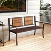 Giantex Outdoor Bench with PE Rattan Backrest, Curved Armrests, Slatted Seat for 2-3 Persons, Heavy-Duty Outdoor Seating Furniture, Garden Bench for Patio, Backyard, Poolside, Porch, Park, Brown(Brown)