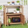 Giantex Outdoor Potting Bench, Acacia Wood Planting Workstation with 2-Door Storage Cabinet, Faux Marble Tabletop, Open Storage Shelves, Garden Potting Table for Horticulture(31.5”Lx16”Wx35.5”H)