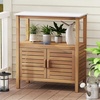Giantex Outdoor Potting Bench, Acacia Wood Planting Workstation with 2-Door Storage Cabinet, Faux Marble Tabletop, Open Storage Shelves, Garden Potting Table for Horticulture(31.5”Lx16”Wx35.5”H)