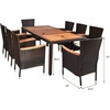 ReunionG 9PCS Outdoor Patio Dining Set, Garden Rattan Wick Furniture Set w/Acacia Wood Table and Stackable Armrest Chairs, Garden Dining Set for Patio, Poolside, Balcony and Indoor, Cushions Included