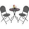 Giantex 3 Pieces Patio Bistro Set, Outdoor Dining Table Set for 2, 1 Round Table with 2 Folding Chairs, Rust-Resistant for Backyard, Patio, Porch, Garden, Backyard (Black)(Black)