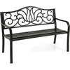 Giantex 50 Inches Outdoor Bench with Floral Pattern, Ergonomic Backrest & Slatted Surface, Metal Frame, 660lbs Capacity, 2-3 People Loveseat, Patio Bench for Park, Garden, Yard, Porch, Outside, Black