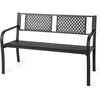 Giantex Outdoor Bench with PE Rattan Backrest, Curved Armrests, Slatted Seat for 2-3 Persons, Heavy-Duty Outdoor Seating Furniture, Garden Bench for Patio, Backyard, Poolside, Porch, Park, Brown(Black)