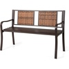 Giantex Outdoor Bench with PE Rattan Backrest, Curved Armrests, Slatted Seat for 2-3 Persons, Heavy-Duty Outdoor Seating Furniture, Garden Bench for Patio, Backyard, Poolside, Porch, Park, Brown(Brown)