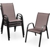 Giantex Set of 4 Patio Chairs, Stackable Outdoor Dining Chairs, 330 LBS Capacity, All Weather Resistant, Heavy Duty Rustproof Metal Armchairs, Lawn Chairs for Front Porch Yard Pool Garden(Brown)