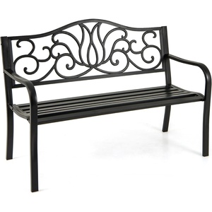 Giantex 50 Inches Outdoor Bench with Floral Pattern, Ergonomic Backrest & Slatted Surface, Metal Frame, 660lbs Capacity, 2-3 People Loveseat, Patio Bench for Park, Garden, Yard, Porch, Outside, Black