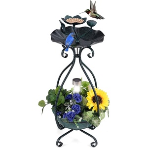 Giantex Bird Bath with Planter – Solar Lighted Bird Bath for Outside with Bird Feeder, Lotus Water Bowl for Bathing, Flower Planter with Drainage Holes, Standing Birdbath for Garden Yard (Bronze)(Green)
