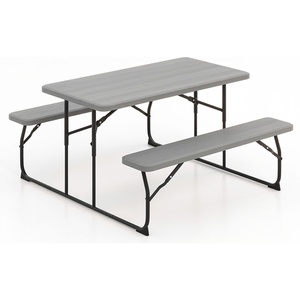 Giantex Folding Picnic Table – 6 FT Outdoor Table Bench Set for 8 Persons w/All-Weather HDPE Tabletop, Metal Leg, Umbrella Hole, Large Outside Dining Table for Patio Garden Yard Poolside (Green)(Grey)