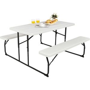 Giantex Folding Picnic Table – 6 FT Outdoor Table Bench Set for 8 Persons w/All-Weather HDPE Tabletop, Metal Leg, Umbrella Hole, Large Outside Dining Table for Patio Garden Yard Poolside (Green)(White)