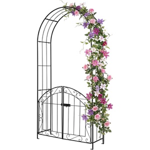 Giantex Garden Arch with Gate, 79″ H x 39″ W Heavy-Duty Metal Arbor Trellis with Safety Latch, 4 Ground Stakes for Climbing Plants Vines, Outdoor Archway for Lawn, Patio, Wedding & Party (Black)(Black)