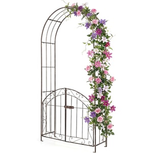 Giantex Garden Arch with Gate, 79″ H x 39″ W Heavy-Duty Metal Arbor Trellis with Safety Latch, 4 Ground Stakes for Climbing Plants Vines, Outdoor Archway for Lawn, Patio, Wedding & Party (Black)(Bronze)