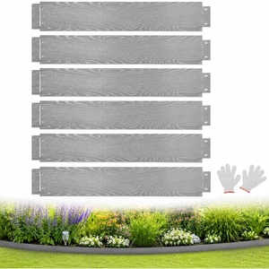 Giantex Garden Landscape Edging Border, 6 Pcs Flexible Galvanized Metal Garden Edging with Wood Grain Look, 20FT Bendable Interlocking Lawn Edging for Flower Beds, Pathways & Backyard Landscaping(6 Pack-43.5″x8″)