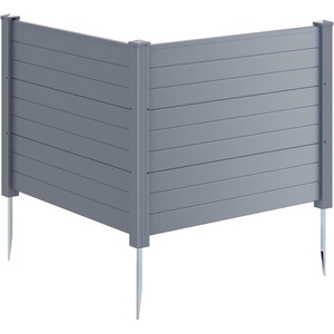 Giantex No-Dig Air Conditioner Fence, 2-Panel Outdoor Privacy Screen with Metal Stakes, Weather-Resistant AC Unit & Trash Bin Enclosure, HOA-Friendly Decorative Garden Fences, 48”W x 36”H, Brown(Gray)