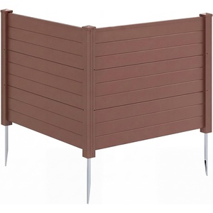 Giantex No-Dig Air Conditioner Fence, 2-Panel Outdoor Privacy Screen with Metal Stakes, Weather-Resistant AC Unit & Trash Bin Enclosure, HOA-Friendly Decorative Garden Fences, 48”W x 36”H, Brown(Brown)