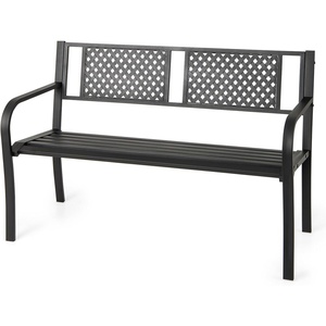 Giantex Outdoor Bench with PE Rattan Backrest, Curved Armrests, Slatted Seat for 2-3 Persons, Heavy-Duty Outdoor Seating Furniture, Garden Bench for Patio, Backyard, Poolside, Porch, Park, Brown(Black)
