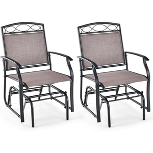 Giantex Patio Glider Chairs Set – 2 PCS Gliding Rocking Chairs w/Weather-Resistant Fabric, Heavy-Duty Metal Frame, 400 Lbs Weight Capacity, Outdoor Swing Glider for Garden, Yard, Poolside (2, Brown)(Brown)