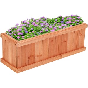 Giantex Raised Garden Bed Set of 2, 31”x14”x12” Wooden Elevated Planter Box with 4 Drainage Holes & Detachable Bottom Panels, Flower Bed, Rectangular Plant Container for Vegetables, Herbs & Fruits(Cedar Brown)