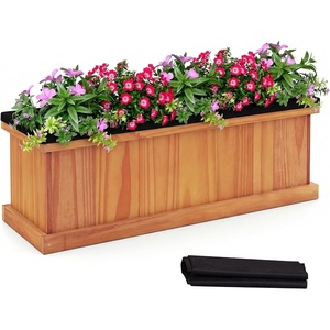 Giantex Raised Garden Bed Set of 2, 31”x14”x12” Wooden Elevated Planter Box with 4 Drainage Holes & Detachable Bottom Panels, Flower Bed, Rectangular Plant Container for Vegetables, Herbs & Fruits(Orange)