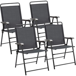 Giantex Set of 4 Folding Patio Chairs, Outdoor Patio Dining Chairs, Portable Sling Back Chairs for Front Porch, Beach, Garden, Backyard, Lawn, No Assembly, Grey(Grey)