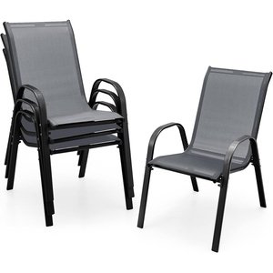 Giantex Set of 4 Patio Chairs, Stackable Outdoor Dining Chairs, 330 LBS Capacity, All Weather Resistant, Heavy Duty Rustproof Metal Armchairs, Lawn Chairs for Front Porch Yard Pool Garden(Grey)