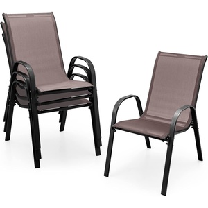 Giantex Set of 4 Patio Chairs, Stackable Outdoor Dining Chairs, 330 LBS Capacity, All Weather Resistant, Heavy Duty Rustproof Metal Armchairs, Lawn Chairs for Front Porch Yard Pool Garden(Brown)