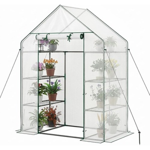 Giantex Walk-in Greenhouse, 4 Tier 8 Shelves, Portable Plant Garden House Indoor Outdoor Mini Growing House for Herb Flower Succulent, Zipped Door, Metal Frame (Clear)(Clear)