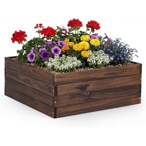 Giantex Wooden Raised Garden Bed, 23″ x 23″ Square Fir Wood Planter Box with Open-Ended Base for Vegetables Flowers Herbs, Indoor Outdoor Elevated Planter Container for Patio, Yard, Garden & Balcony(23″ x 23″ x 9″)